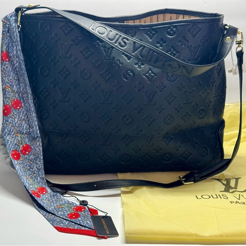 Faux Louis Vuitton Black Monogram Shoulder Bag With Cherry Scarf